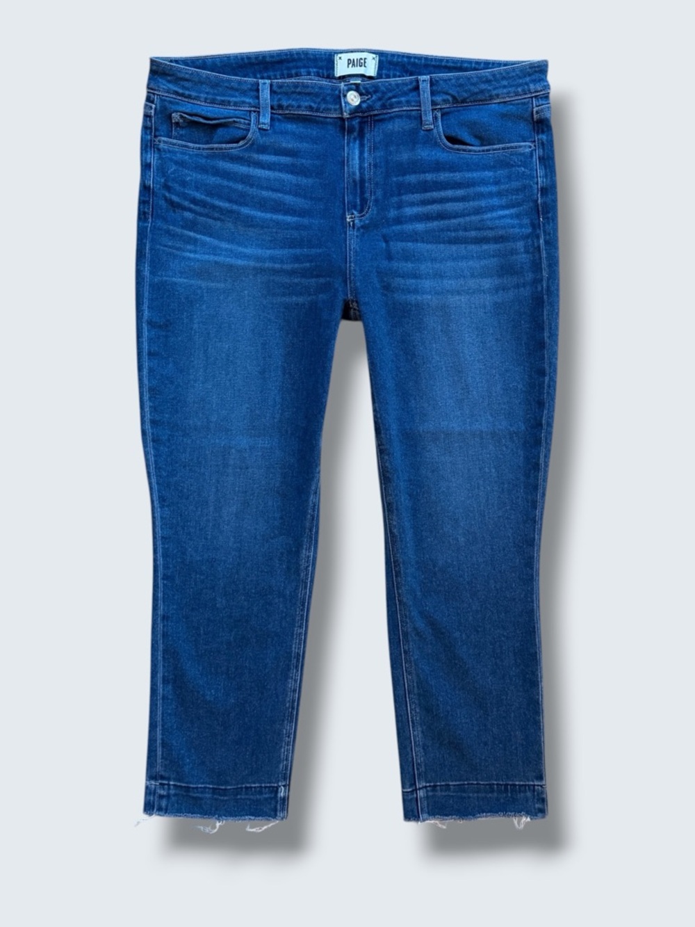 PAIGE Skyline Straight Crop Jeans Distressed Hem Dark Wash Size 34
